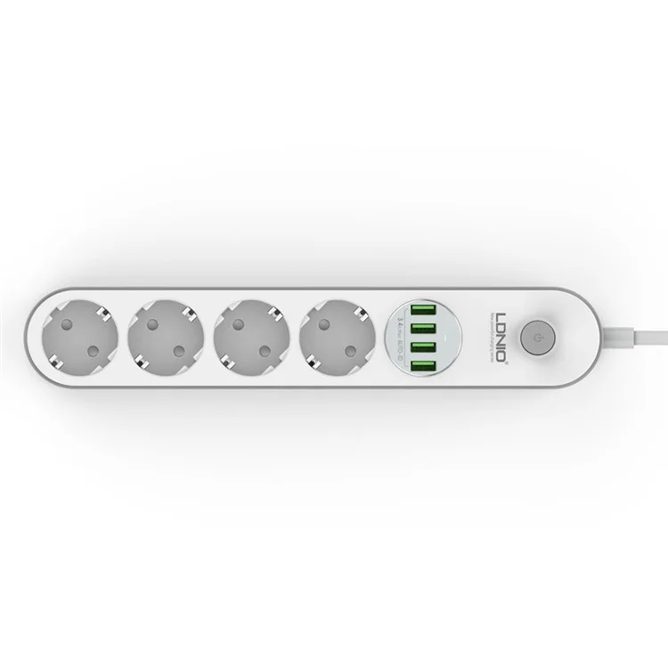 LDNIO SE4432 Power Strip with 3 EU AC Sockets + 4 USB Ports (CE/RoHS) - White / EU Plug