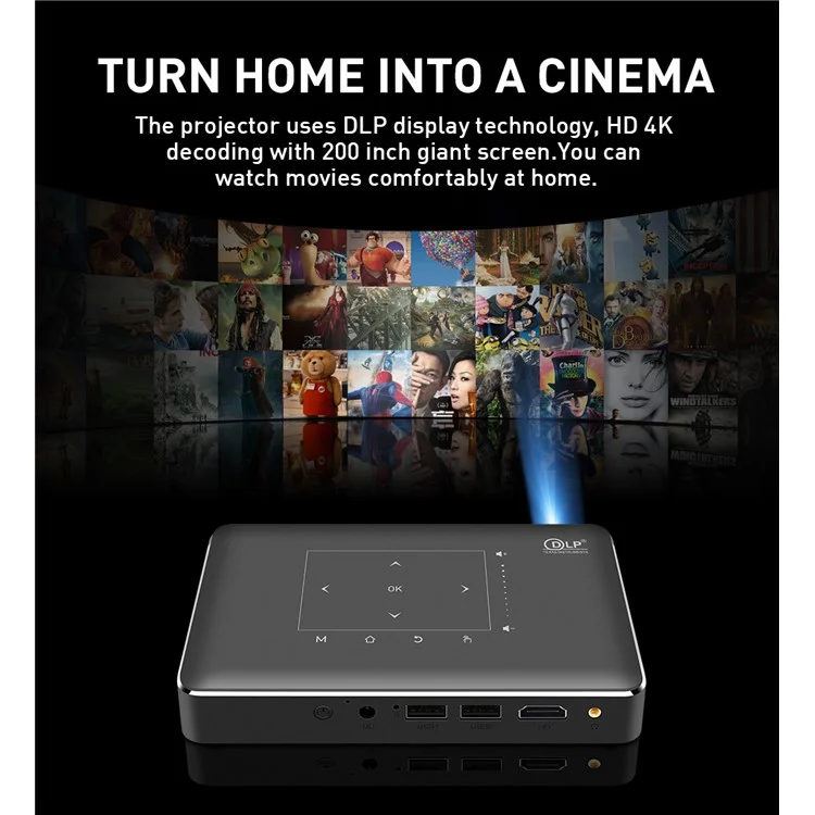 P10 2G+16G DLP HD 150 Lumens Android 9.0 Home Office Projector - UK Plug