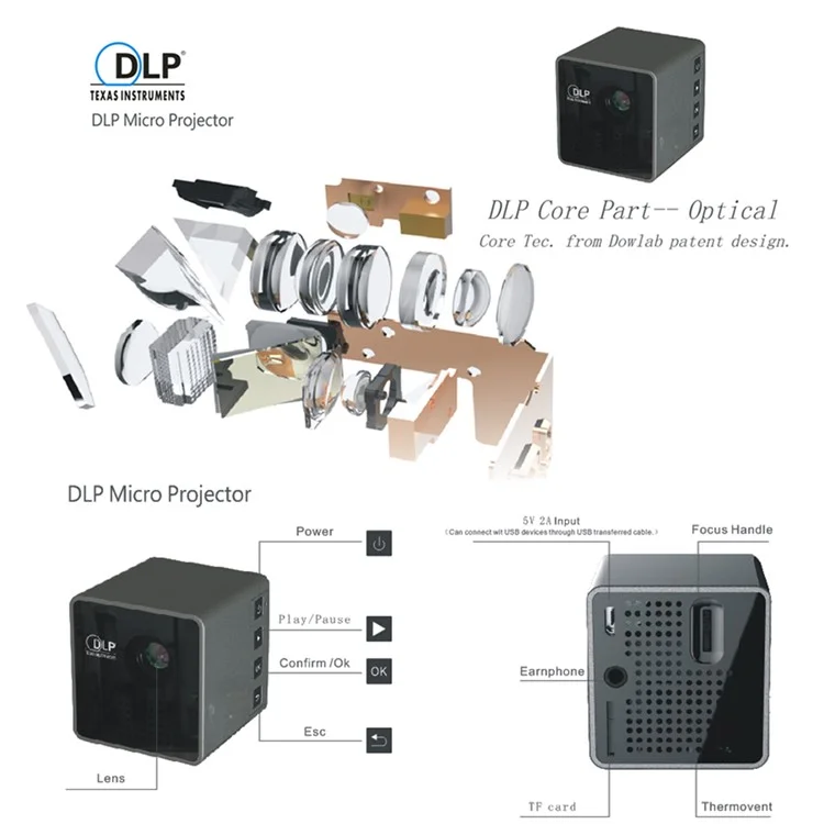 UNIC P1 Mini Handheld DLP 1080P HD Projector Beamer with 3.5mm Audio Port/TF Card Slot
