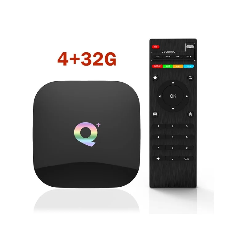 Q Plus Quad Core Allwinner H6 Android 9.0 TV Box WiFi Media Player 4 + 32 go - Plug