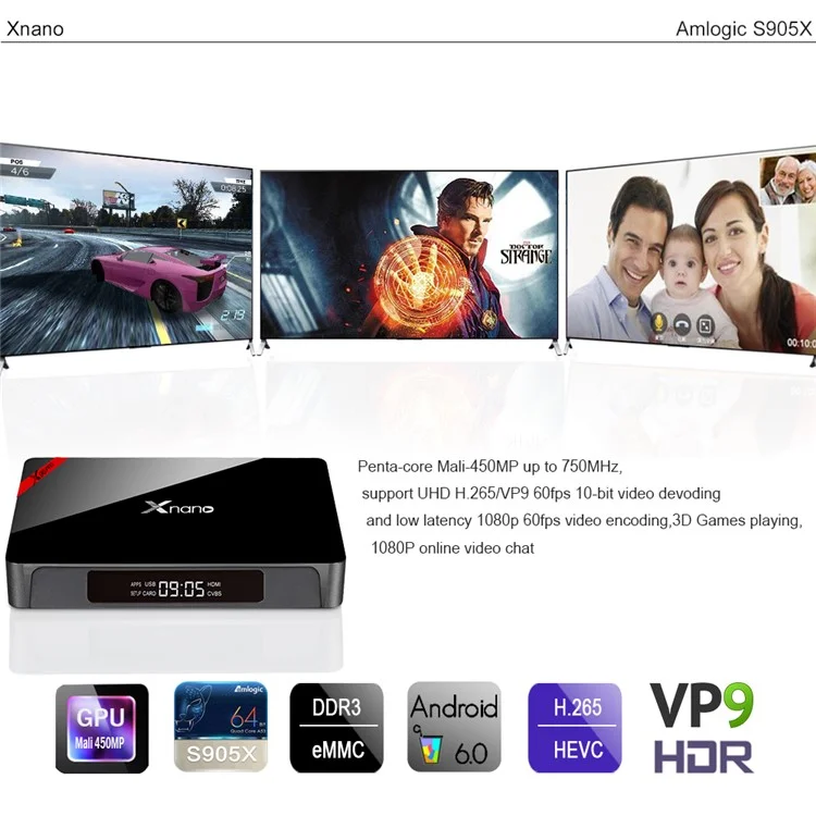 XNANO X96 PRO Amlogic S905X Quad Core TV Box 2+16G Android 6.0 Bluetooth WiFi Media Player - Black / AU Plug