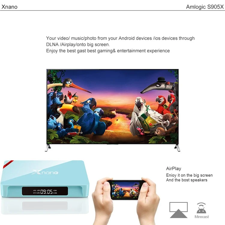 XNANO X96 PRO 2+16G Android 6.0 TV Box Amlogic S905X Quad Core Bluetooth WiFi Media Player - Blue / AU Plug