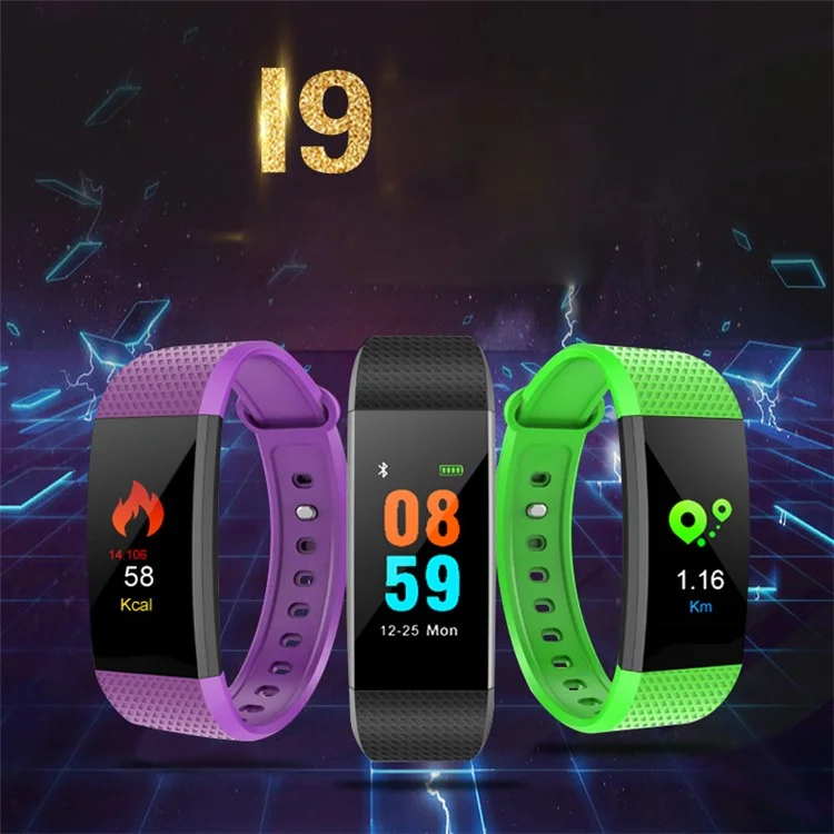 I9 0.96 inch Colorful Display Sleeping Heart Rate Monitor Bluetooth 4.0 Smart Wristband - Black