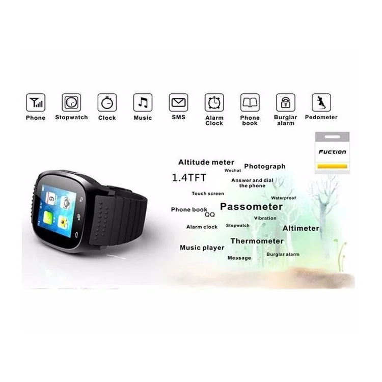 M26 1.4-inch Bluetooth Smart Watch Support Remote Shutter Pedometer Barometer for iOS & Android - Black