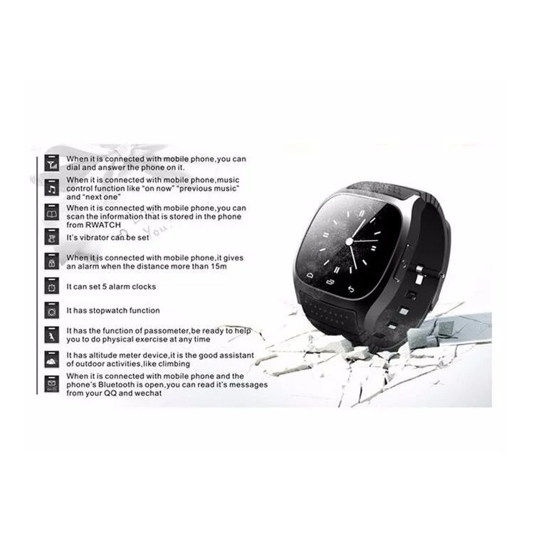 M26 1.4-inch Bluetooth Smart Watch Support Remote Shutter Pedometer Barometer for iOS & Android - Black