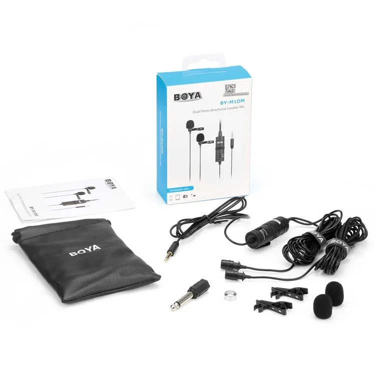 BOYA BY-M1DM Microphone Cravate Dual Omnidirectionnel 4m pour iPhone Canon Nikon DSLR