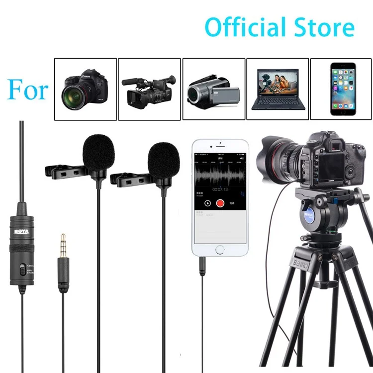 Boya By-M1Dm Lavalier Microfono 4M Dual Dual Omni-Directory-Direction Video Video Mic Per IPhone Canon Nikon DSLR