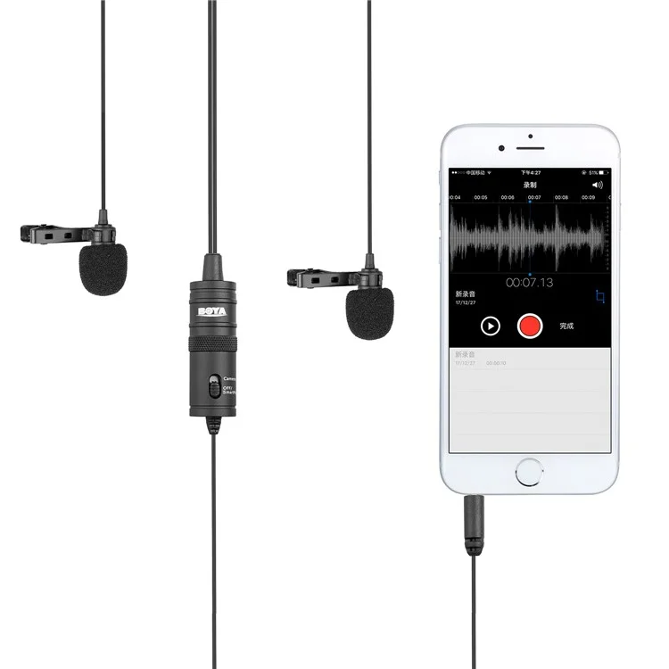 Boya By-M1DM Lavalier Microphone 4M Dual Omni-Direction Clip-On Caper-apare Video Mic Для IPhone Canon Nikon DSLR