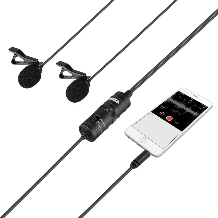 BOYA BY-M1DM Lavalier Microphone 4m Dual Omni-directional Clip-on Lapel Video Mic for iPhone Canon Nikon DSLR