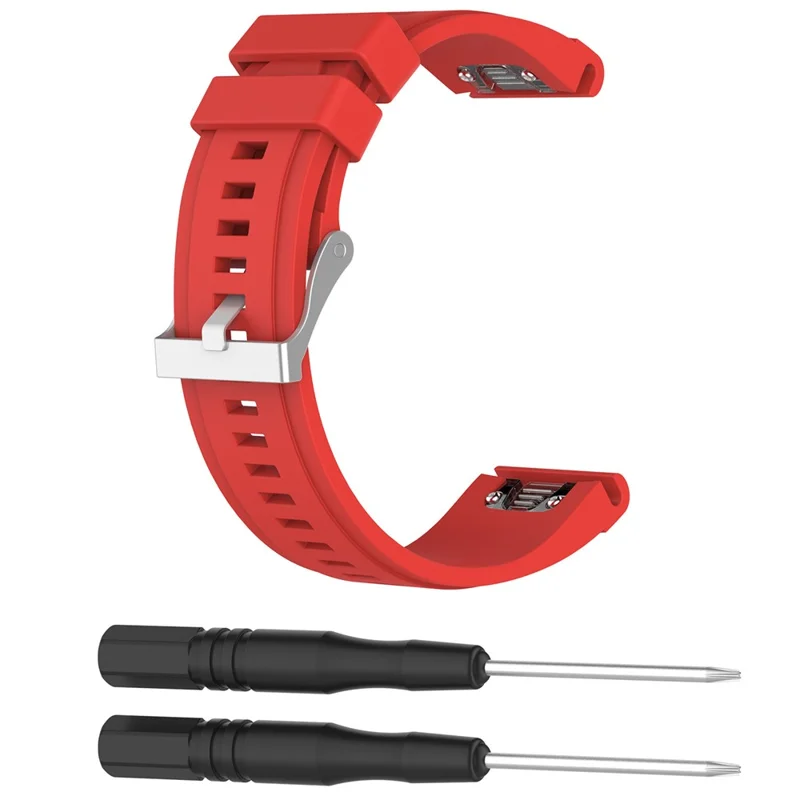 26mm Silicone Watch Strap for Garmin Fenix 6X / Fenix 5X / Fenix 3 HR / Quatix 3 / D2, Soft Adjustable Wristband - Red