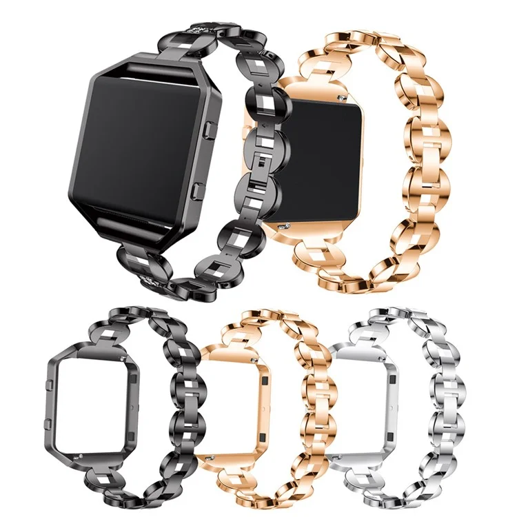 Diamond Shape Inlaid Stainless Steel Link Chain Wrist Watch Band (without Frame) for Fitbit Blaze - Black