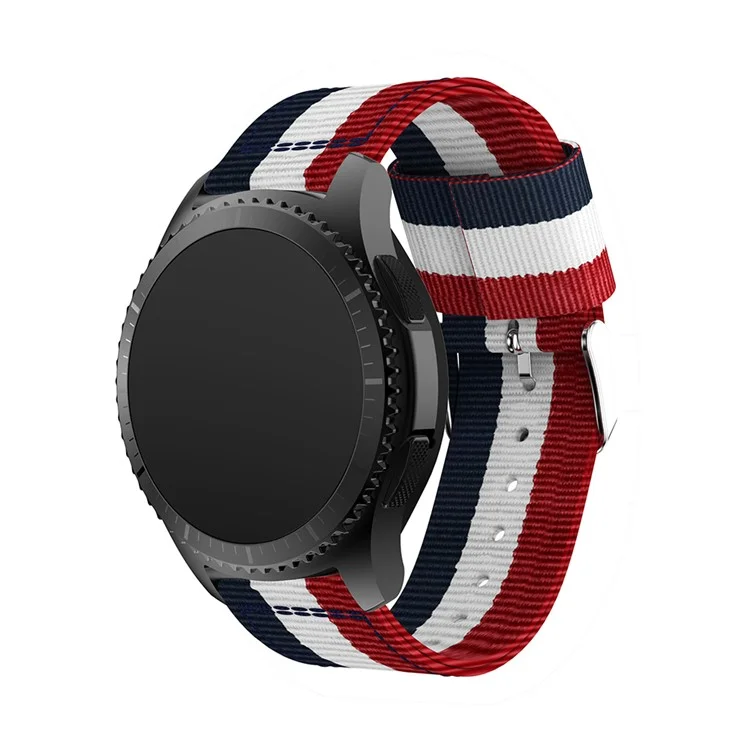 Adjustable Woven Nylon Replacement Watch Strap for Samsung Gear S3 Frontier / Classic - Dark Blue / White / Red