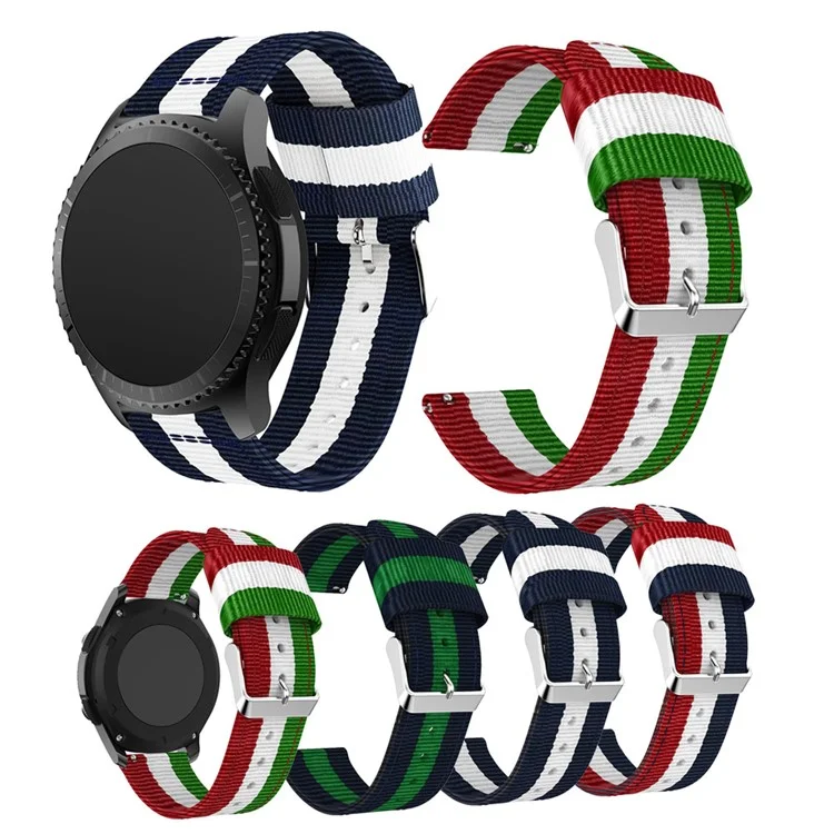 Adjustable Woven Nylon Replacement Watch Strap for Samsung Gear S3 Frontier / Classic - Dark Blue / White / Red