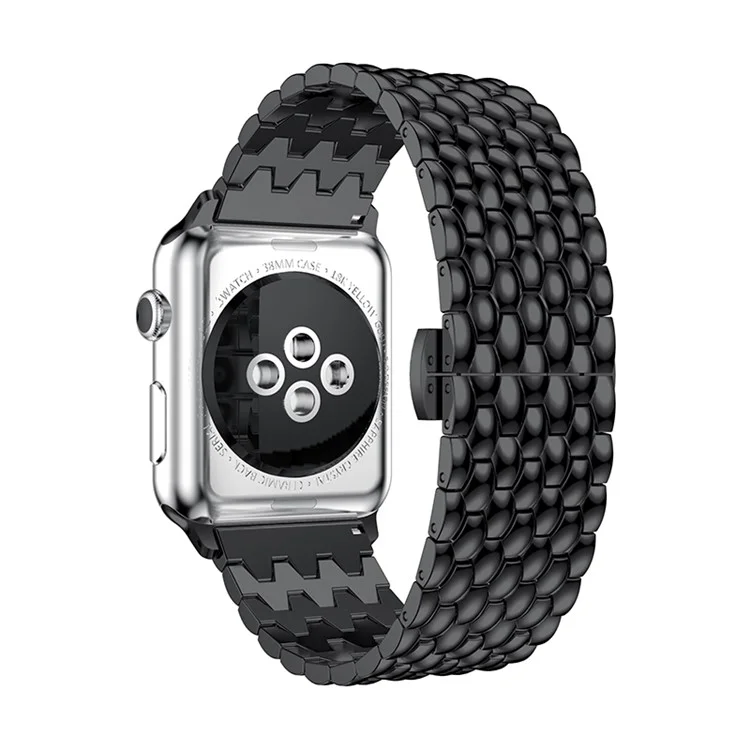 Per Apple Watch Series 10 42mm / 9 8 7 41mm / SE (2023) SE (2022) SE 6 5 4 40mm / 3 2 1 38mm 316L acciaio inossidabile Smart Watch Band Strap con fibbia a farfalla - Nero