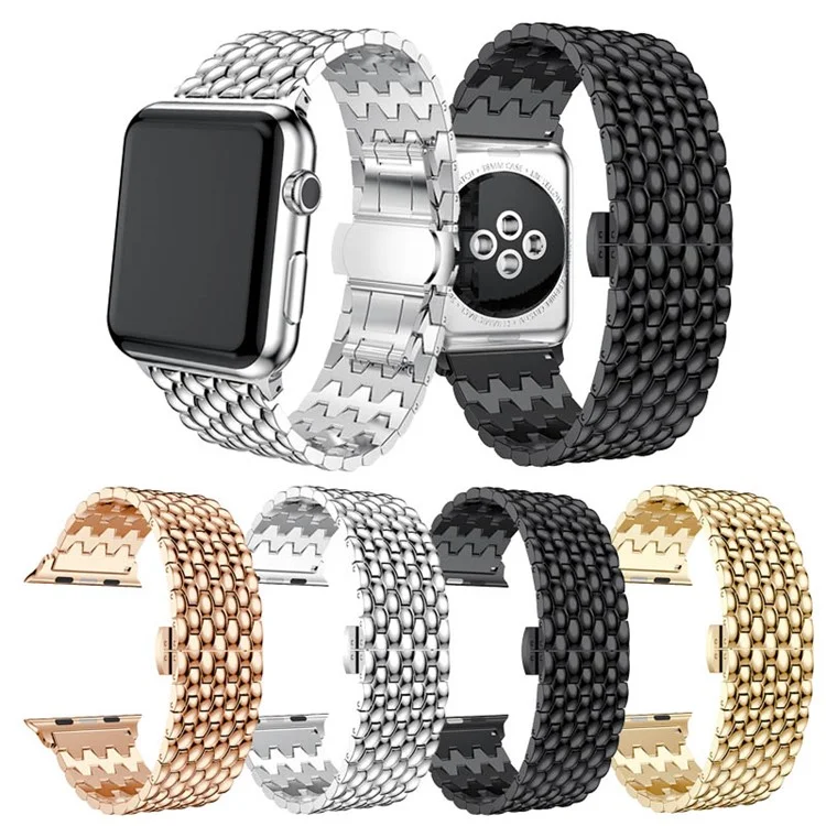 Per Apple Watch Series 10 42mm / 9 8 7 41mm / SE (2023) SE (2022) SE 6 5 4 40mm / 3 2 1 38mm 316L acciaio inossidabile Smart Watch Band Strap con fibbia a farfalla - Nero