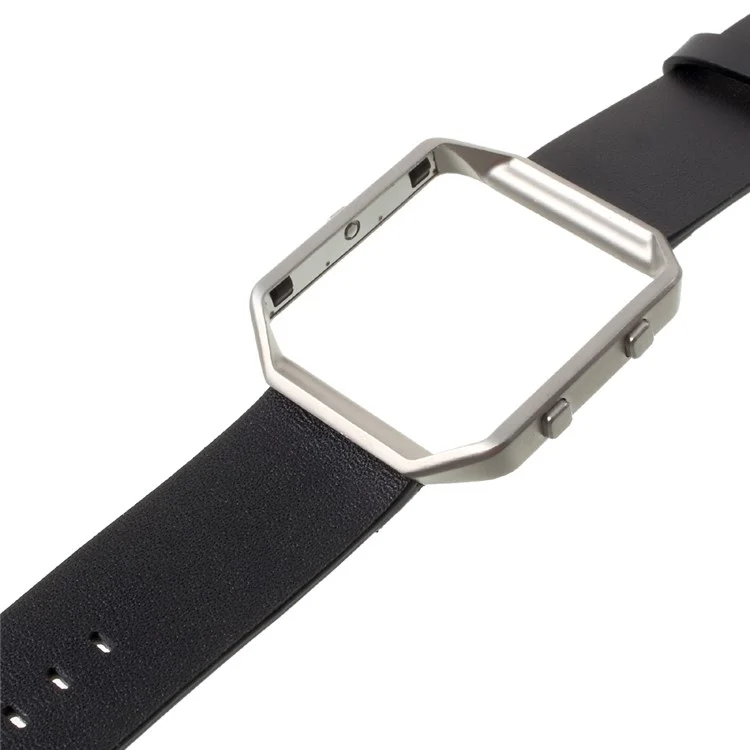 PU Leather Watch Strap Replacement with Metal Frame for Fitbit Blaze - Black
