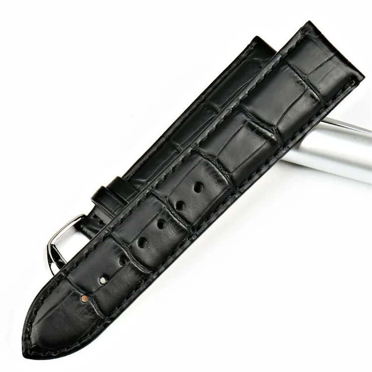 Universal Bamboo Joint Calfskin Leather Watch Band Strap - Black / Width 14mm