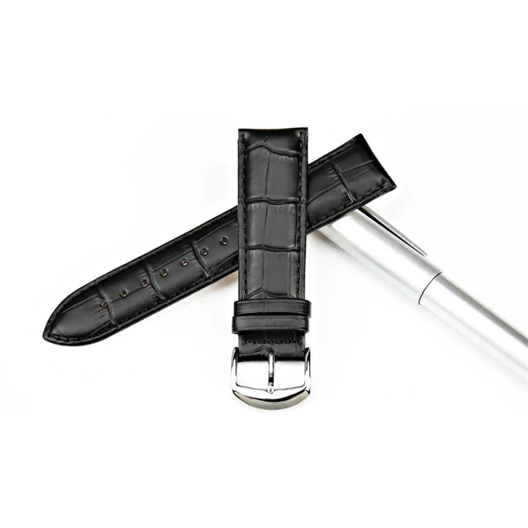 Universal Bamboo Joint Calfskin Leather Watch Band Strap - Black / Width 14mm