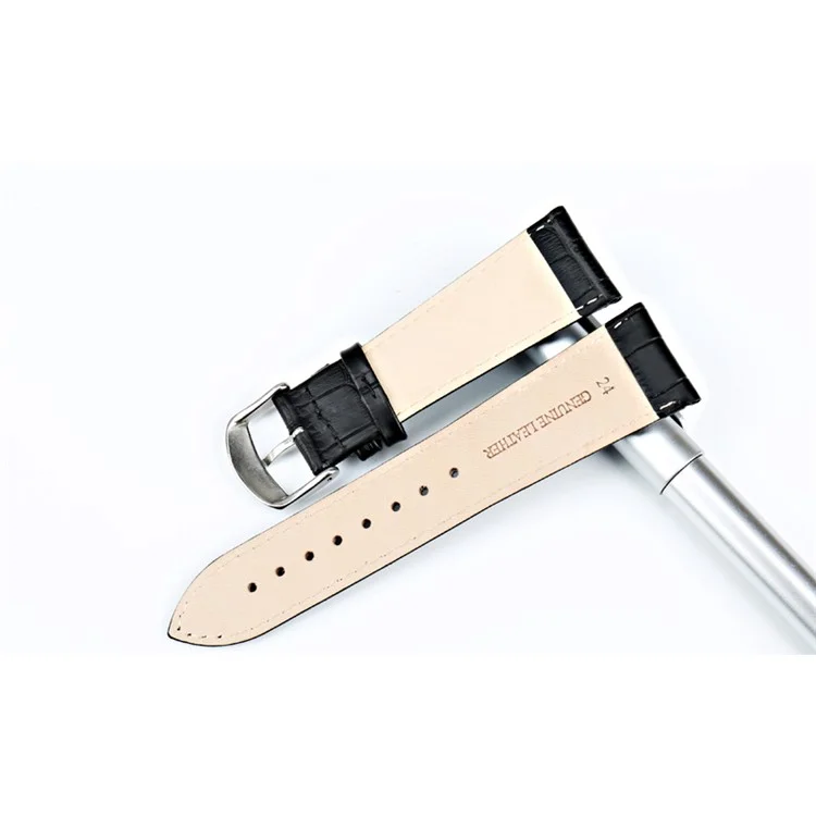 Universal Bamboo Joint Calfskin Leather Watch Band Strap - Black / Width 14mm