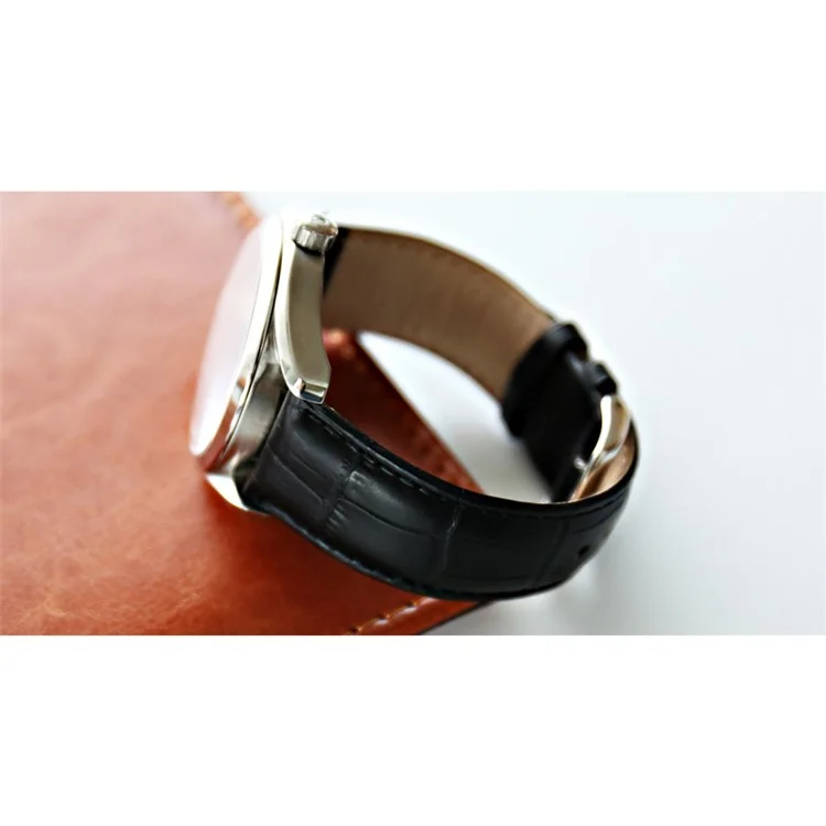 Universal Bamboo Joint Calfskin Leather Watch Band Strap - Black / Width 14mm