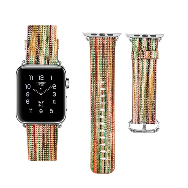 Colorized Stripes Genuine Leather Watch Band for Apple Watch Series 3 / 2 / 1 38mm - Style A