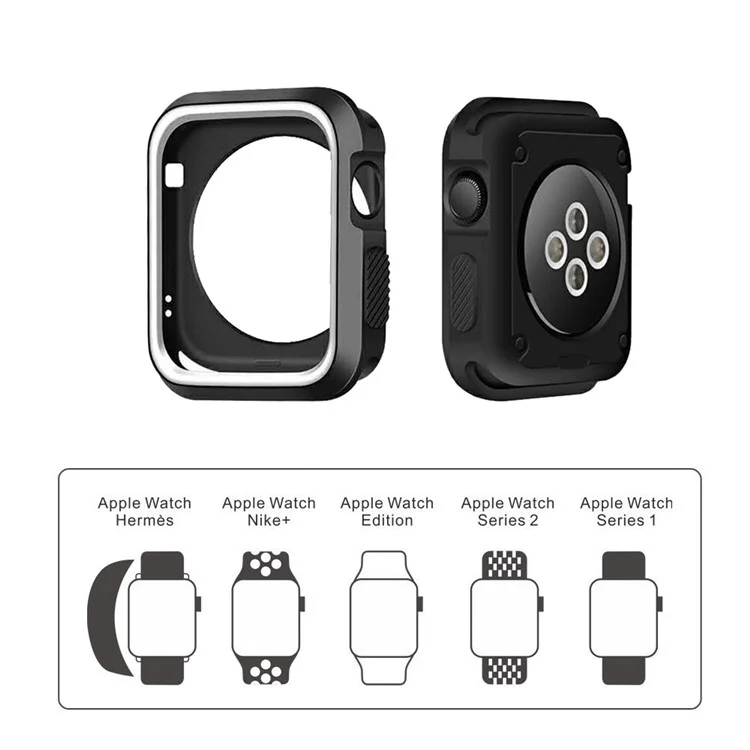 Dual-color Soft Silicone Watch Case for Apple Watch Series 3/2/1 38mm - Black + White