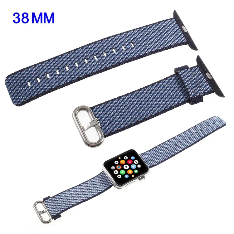Metal Buckle Nylon Watch Band for Apple Watch Series 3/2/1 38mm - Dark Blue
