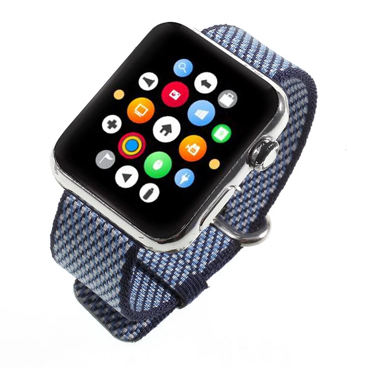 Metal Buckle Nylon Watch Band for Apple Watch Series 3/2/1 38mm - Dark Blue