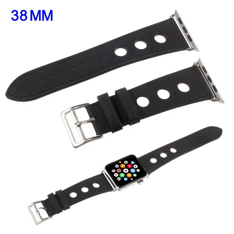 PU Leather Watch Band with Metal Buckle for Apple Watch Series 3/2/1 38mm - Black