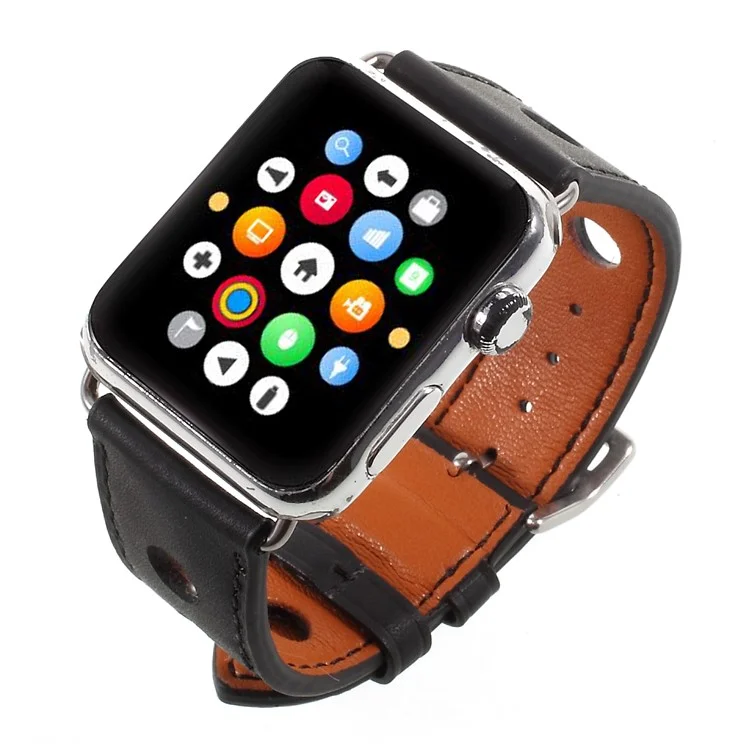 PU Leather Watch Band with Metal Buckle for Apple Watch Series 3/2/1 38mm - Black