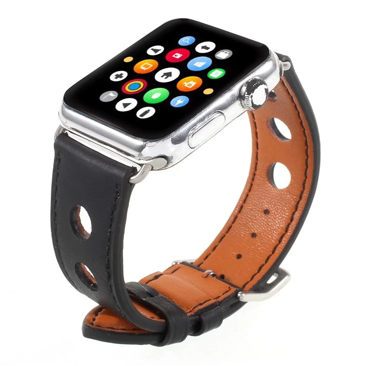 PU Leather Watch Band with Metal Buckle for Apple Watch Series 3/2/1 38mm - Black