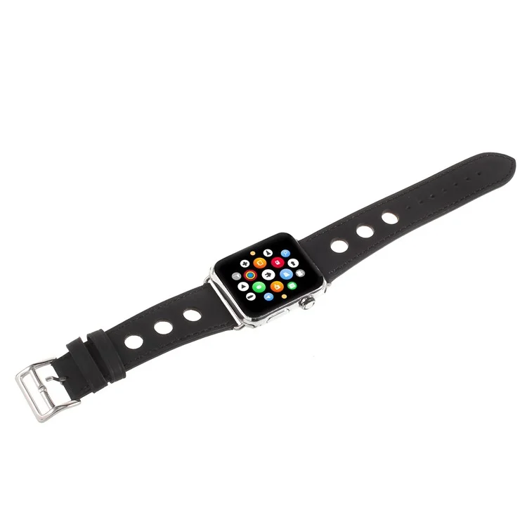 PU Leather Watch Band with Metal Buckle for Apple Watch Series 3/2/1 38mm - Black
