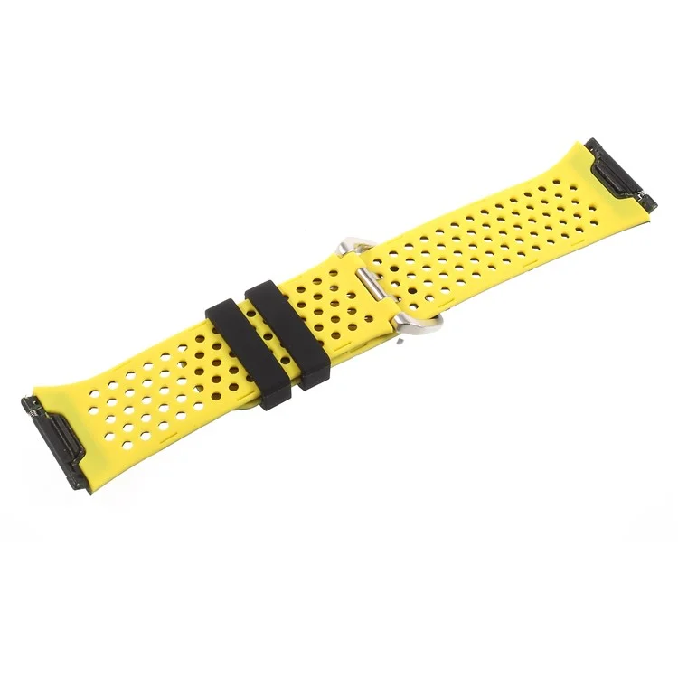Dual-color Hollow Silicone Soft Watch Band Strap for Fitbit Ionic - Black + Yellow