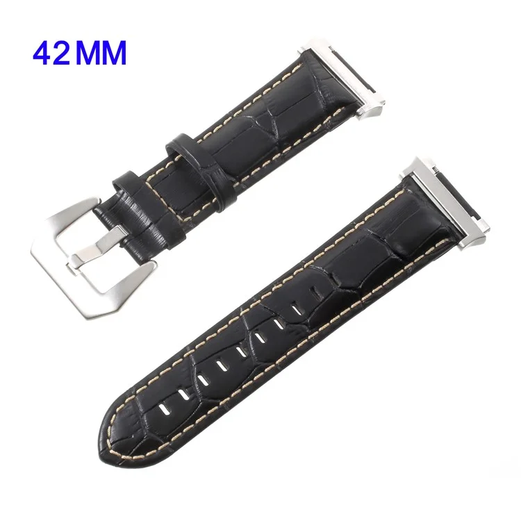 Crocodile Texture Genuine Leather Watch Band for Apple Watch Series 3/2/1 42mm - Black