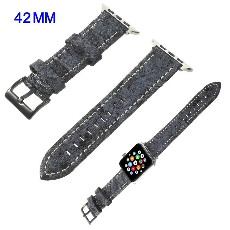 For Apple Watch Series 3/2/1 42mm Vintage Matte Genuine Leather Watch Band - Dark Grey
