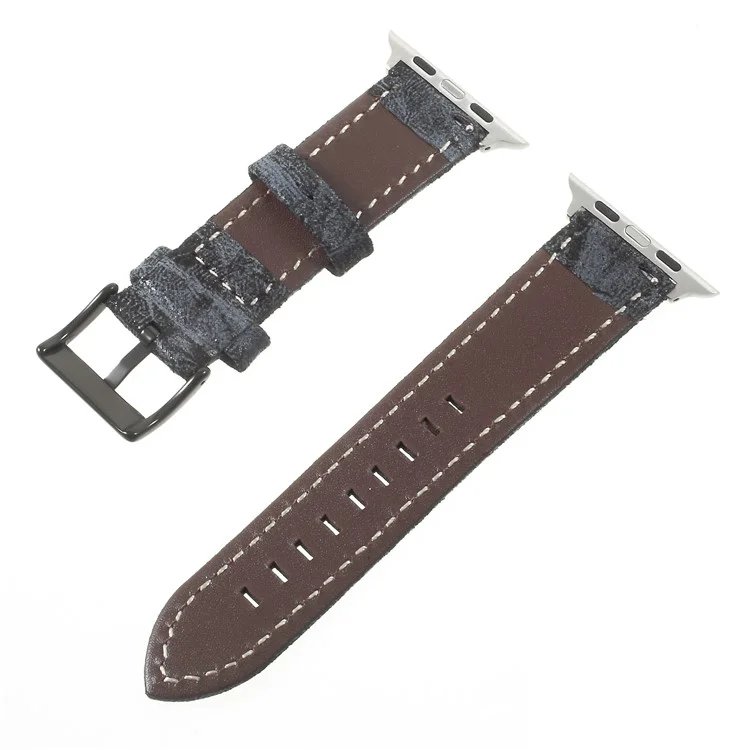 For Apple Watch Series 3/2/1 42mm Vintage Matte Genuine Leather Watch Band - Dark Grey