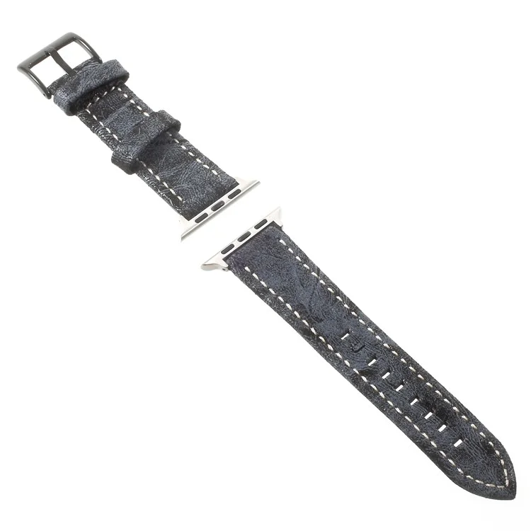 For Apple Watch Series 3/2/1 42mm Vintage Matte Genuine Leather Watch Band - Dark Grey