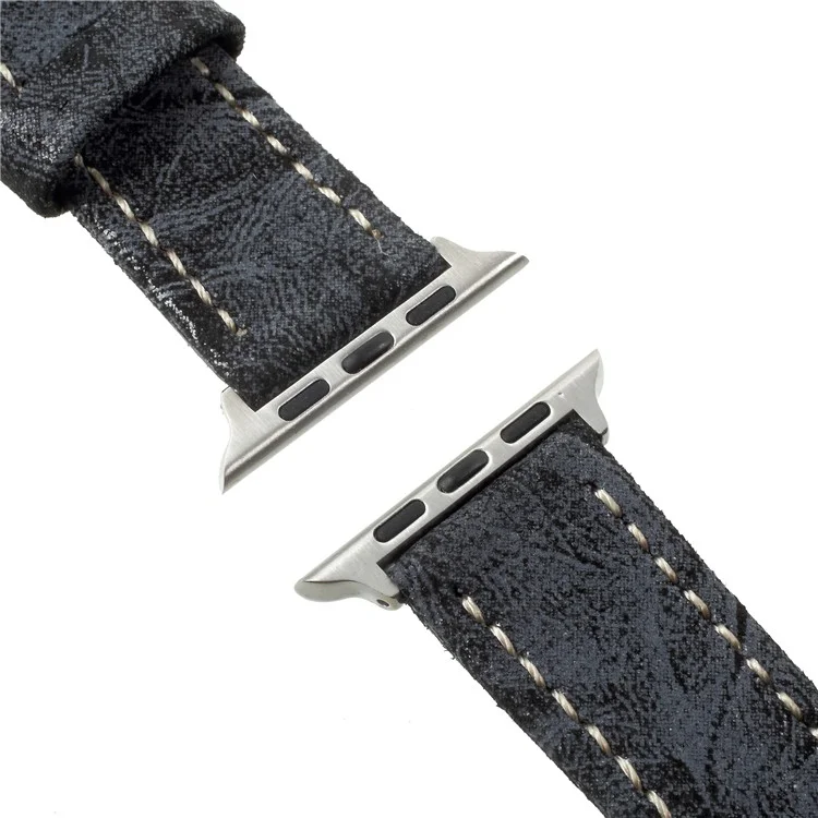 For Apple Watch Series 3/2/1 42mm Vintage Matte Genuine Leather Watch Band - Dark Grey