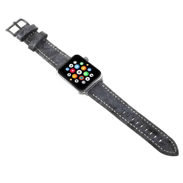 For Apple Watch Series 3/2/1 42mm Vintage Matte Genuine Leather Watch Band - Dark Grey