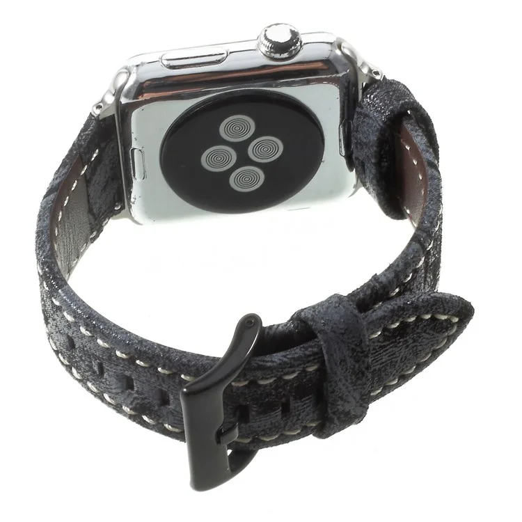 For Apple Watch Series 3/2/1 42mm Vintage Matte Genuine Leather Watch Band - Dark Grey