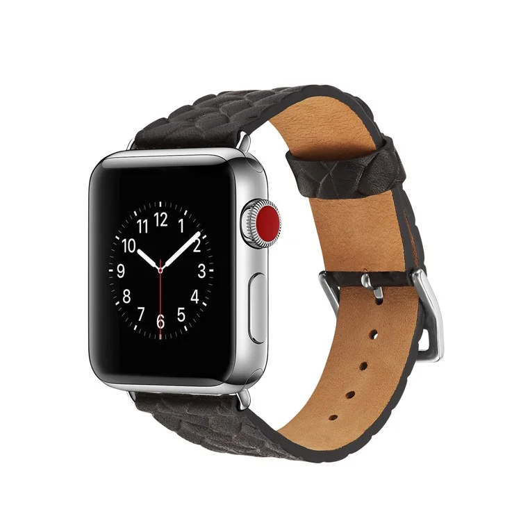 Top Layer Cowhide Leather Imprinted Woven Pattern Watch Strap Replacement for Apple Watch Series 3/2/1 38mm - Black