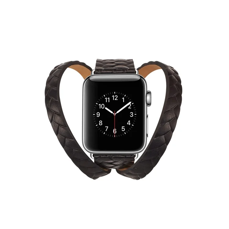 Woven Texture Double Tour Leather Watch Band with Classic Buckle for Apple Watch Series 3/2/1 38mm - Black