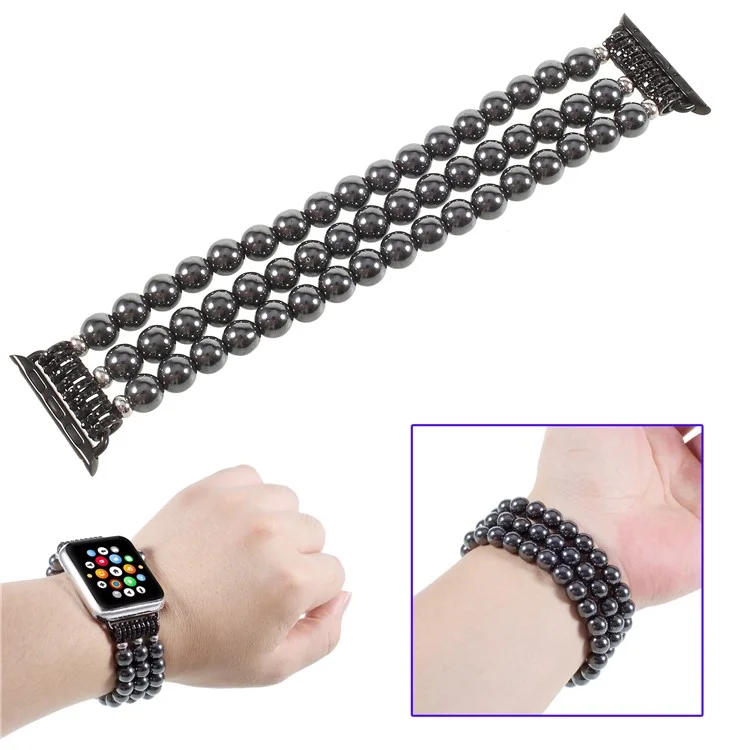 XINCUCO Luxury Hematite Decor Elastic Stretch Watch Strap Bracelet for Apple Watch Series 3/2/1 38mm