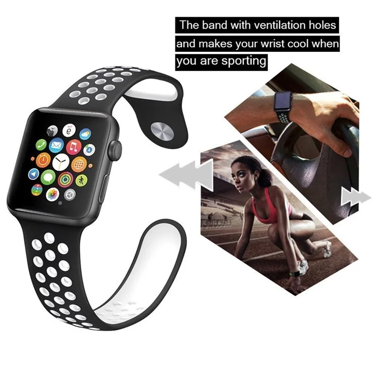 Breathable Hollow Holes Silicone Watch Band for Apple Watch Series 3/2/1 42mm - White