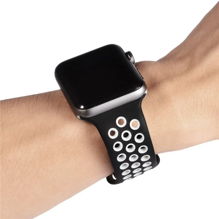 Breathable Hollow Holes Silicone Watch Band for Apple Watch Series 3/2/1 42mm - White