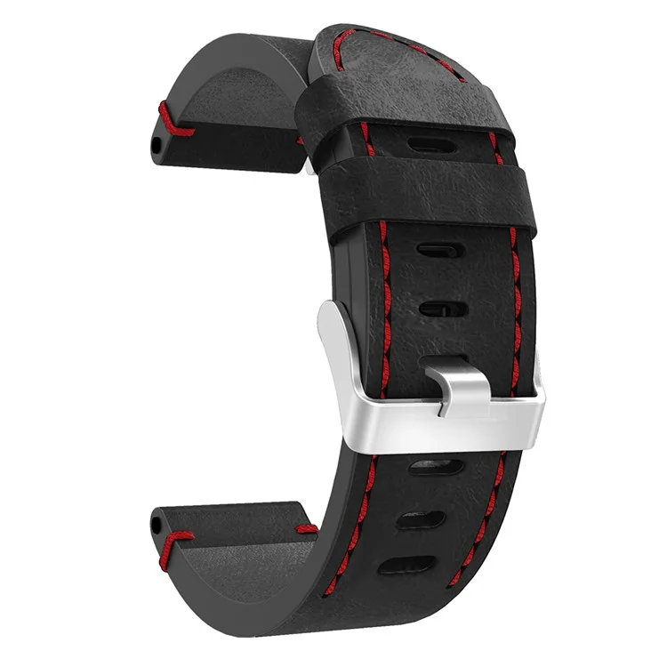 Stitching Genuine Leather Watch Band for Samsung Galaxy Gear Sport - Black / Red Stitching Line
