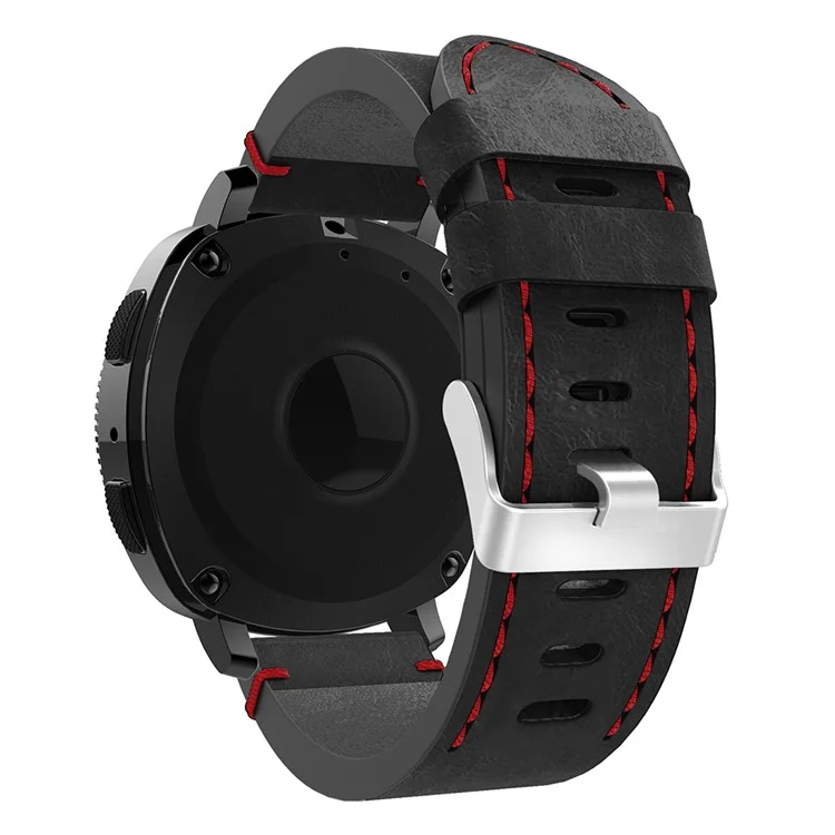Stitching Genuine Leather Watch Band for Samsung Galaxy Gear Sport - Black / Red Stitching Line