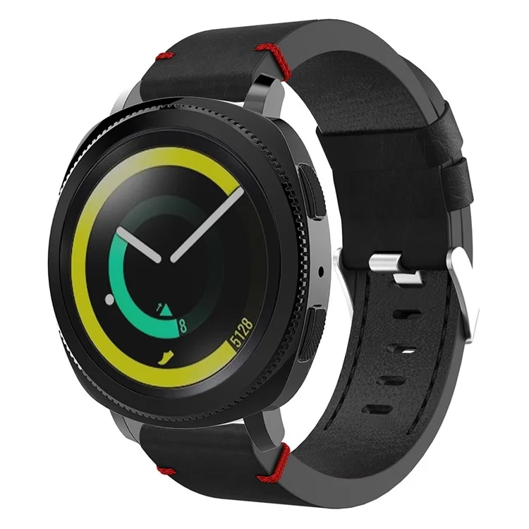 Stitching Genuine Leather Watch Band for Samsung Galaxy Gear Sport - Black / Red Stitching Line
