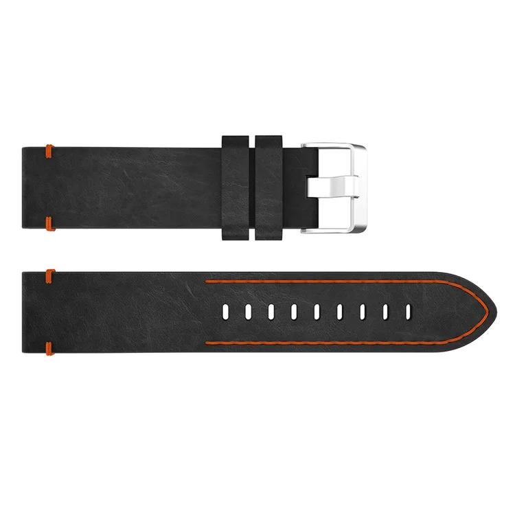 Stitching Genuine Leather Watch Band for Samsung Galaxy Gear Sport - Black / Red Stitching Line