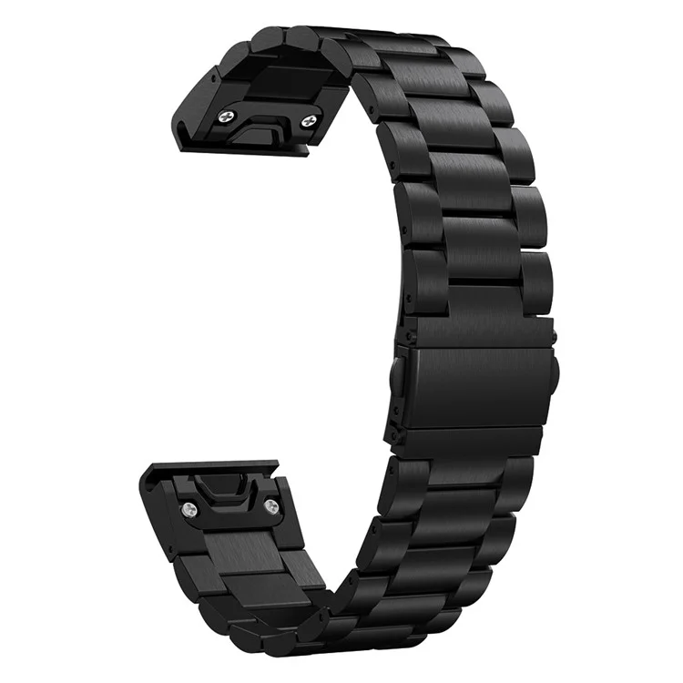 Für Garmin Fenix ​​5 / Vorderunner 935 22mm Edelstahl-Uhr-Uhr-Armband-Faltverschluss Handgelenkband Ersatz - Schwarz